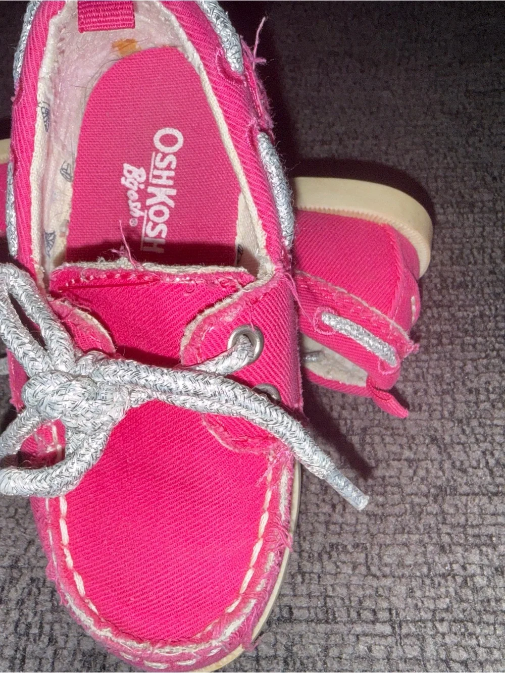 OshKosh B’gosh Toddler Girls Pink Canvas Boat Shoes Size 6 Glitter Laces